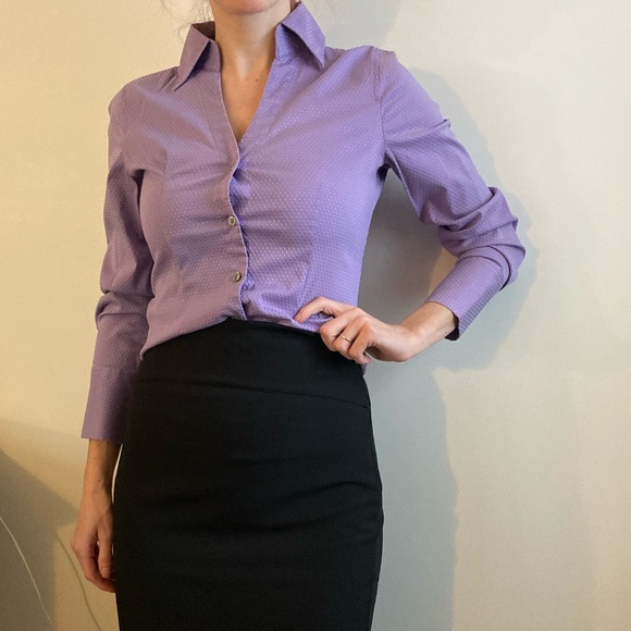 Express Tops - Express Purple Dot Button Down
